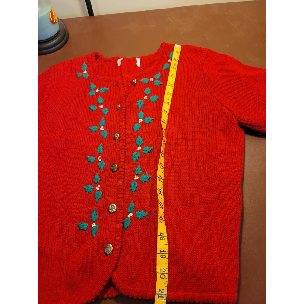 Red Embroidered Floral Long Sleeve Cardigan Sweater Women's Size Medium - Picture 8 of 8